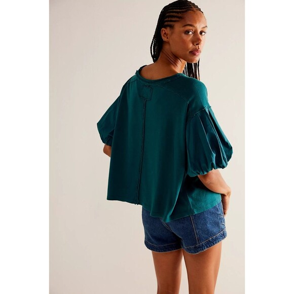 Free People We The Free Blossom Tee Blouse Top Short Puff Sleeve Cotton M 281860 - Picture 2 of 8